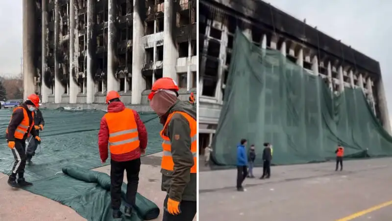 Алматыда өртенген әкімдік ғимараты тазартылып жатыр