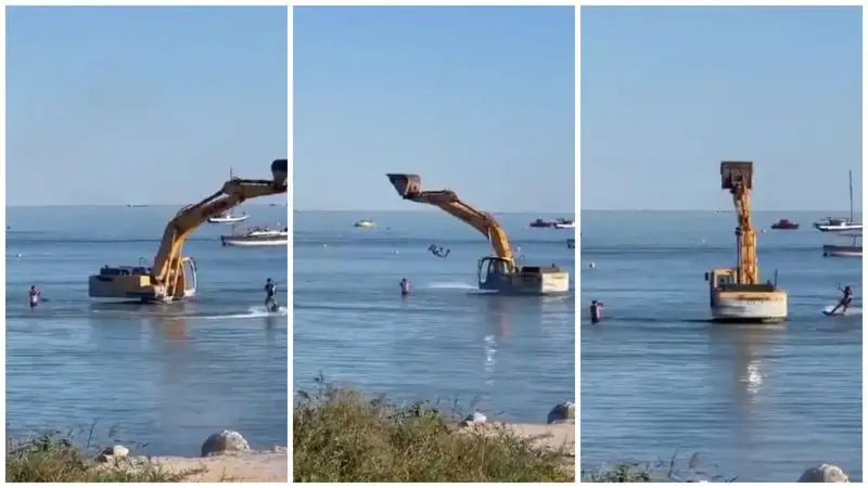 «Мұны Ақтауда ғана көресің». Каспий теңізінде қауіпті аттракцион ұйымдастырған экскаватор жүргізушісі жазаланды (видео)