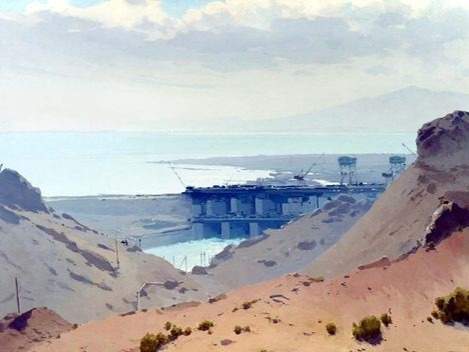 О.Таңсықбаев. «Қайрақ-құм су электр станциясының таңы». 1957 ж. 