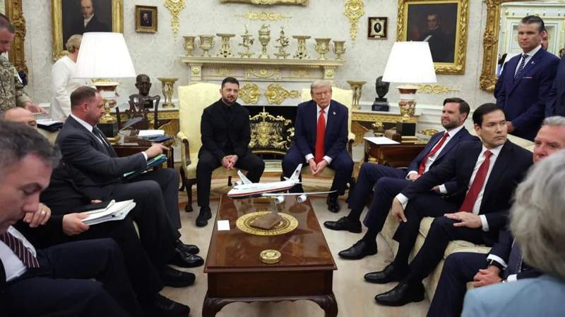 Зеленский мен Трамп және ЕО басшылары Зеленский мен Трамп және ЕО басшылары
