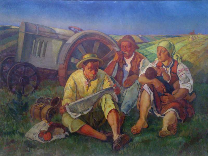 Трактор жанындағы далада түскі ас 1927, 287×210 см Трактор жанындағы далада түскі ас 1927, 287×210 см